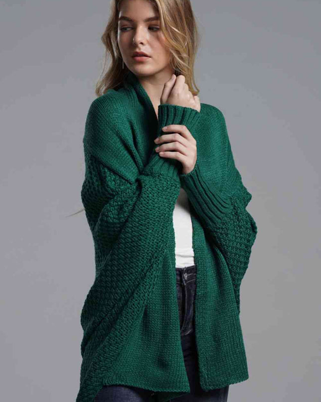 Double Take Dolman Sleeve Open Front Ribbed Trim Longline Cardigan