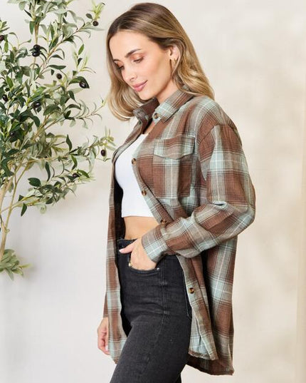 Double Take Plaid Dropped Shoulder Shirt