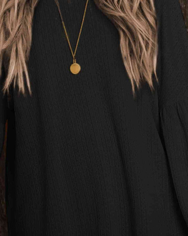 Round Neck Long Sleeve Ruched Blouse