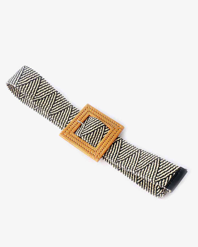 Square Buckle Elastic Braid Belt