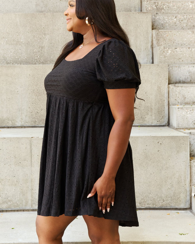 Davi & Dani Walk In The Park Full Size Square Neck Crochet Mini Dress