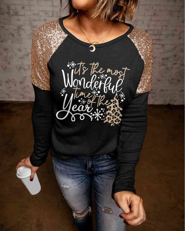 Sequin Slogan Graphic T-Shirt