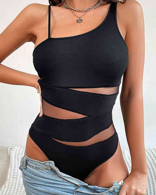 Ribbed Asymmetrical Sleeveless Bodysuit
