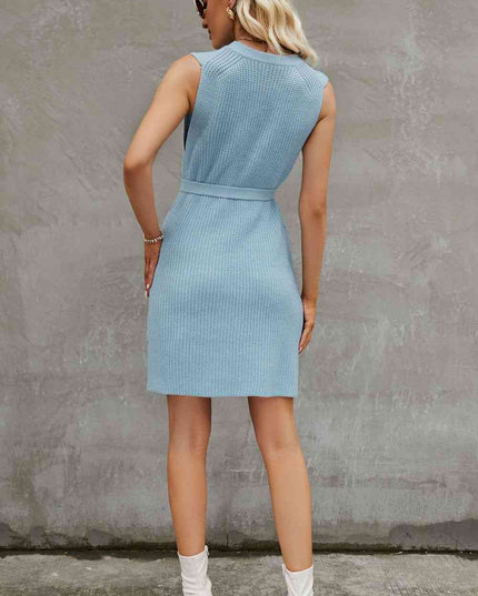 Round Neck Slit Sleeveless Sweater Dress