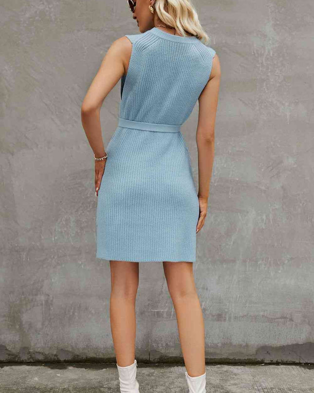 Round Neck Slit Sleeveless Sweater Dress