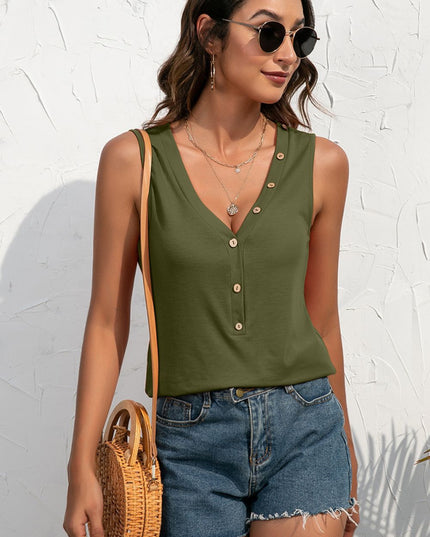 Buttoned Deep V Tank
