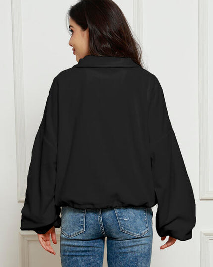 Half-Zip Collared Drop Shoulder Fleece Sweatshirt