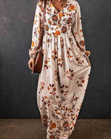 Floral V-Neck Long Sleeve Maxi Dress