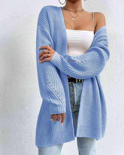 Open Front Dropped Shoulder Slit Cardigan