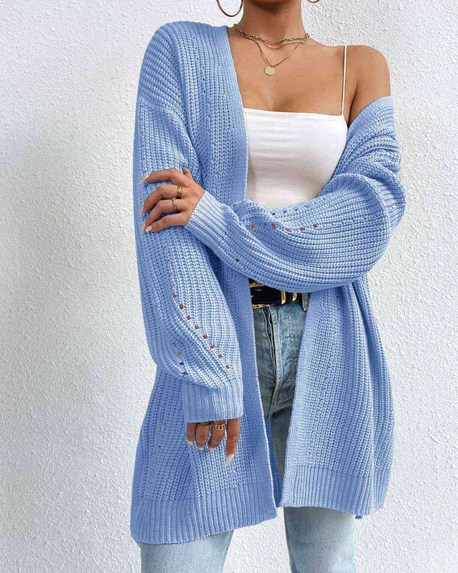 Open Front Dropped Shoulder Slit Cardigan