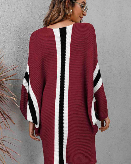 Ribbed Round Neck Long Sleeve Sweater Dress