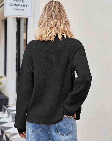 Ribbed Round Neck Dropped Shoulder Knit Top