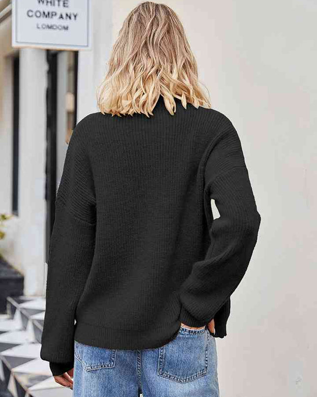 Ribbed Round Neck Dropped Shoulder Knit Top