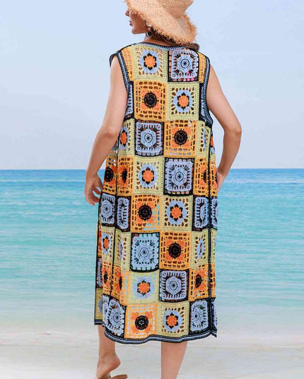 Crochet Open Front Sleeveless Cover Up