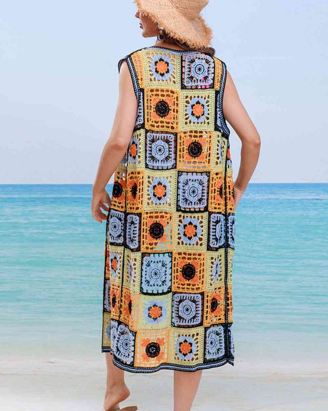 Crochet Open Front Sleeveless Cover Up