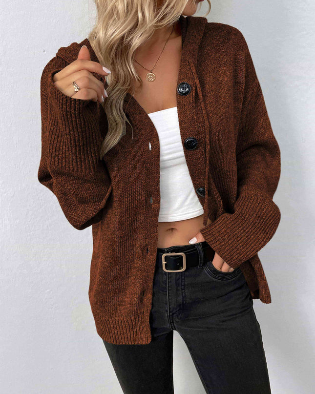 Button-Down Long Sleeve Hooded Sweater