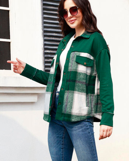 Snap Down Plaid Long Sleeve Shacket