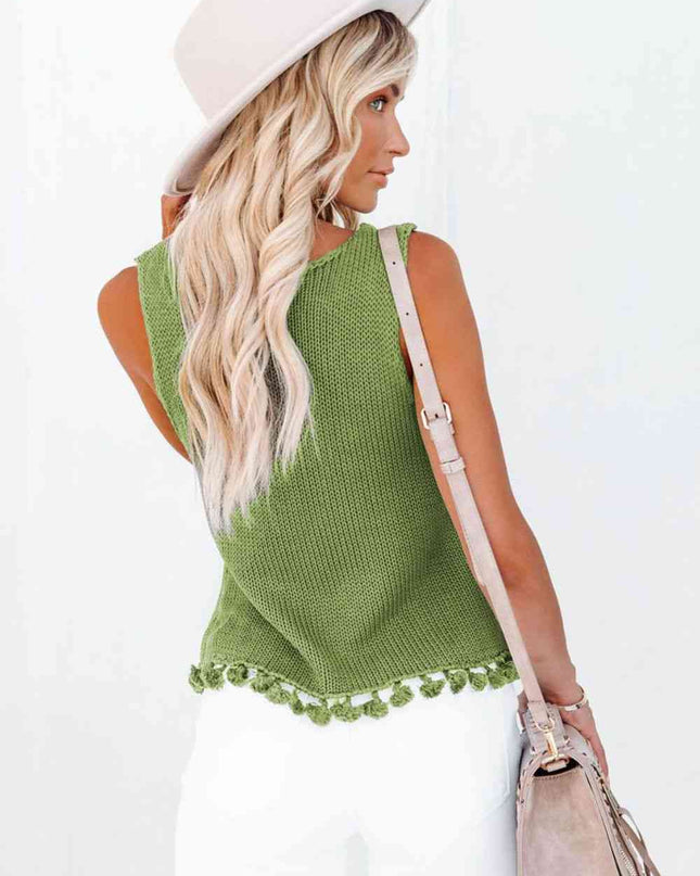 Openwork Tassel Hem Knit Tank