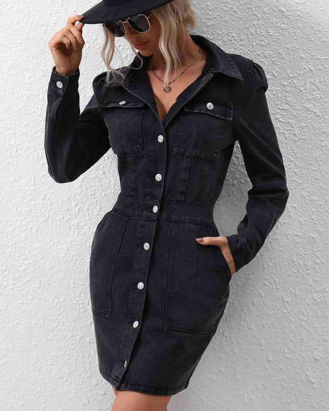 Button Down Denim Dress with Pockets