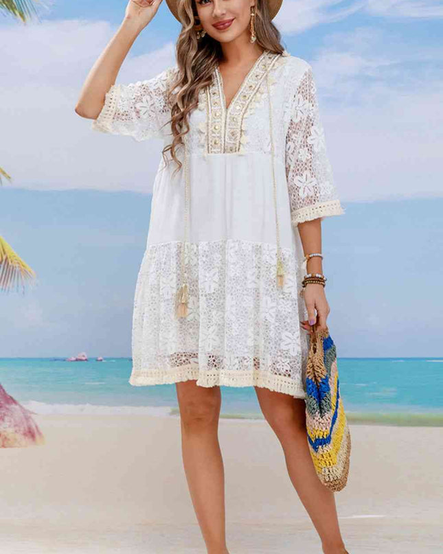 Tassel Spliced Lace Cover Up