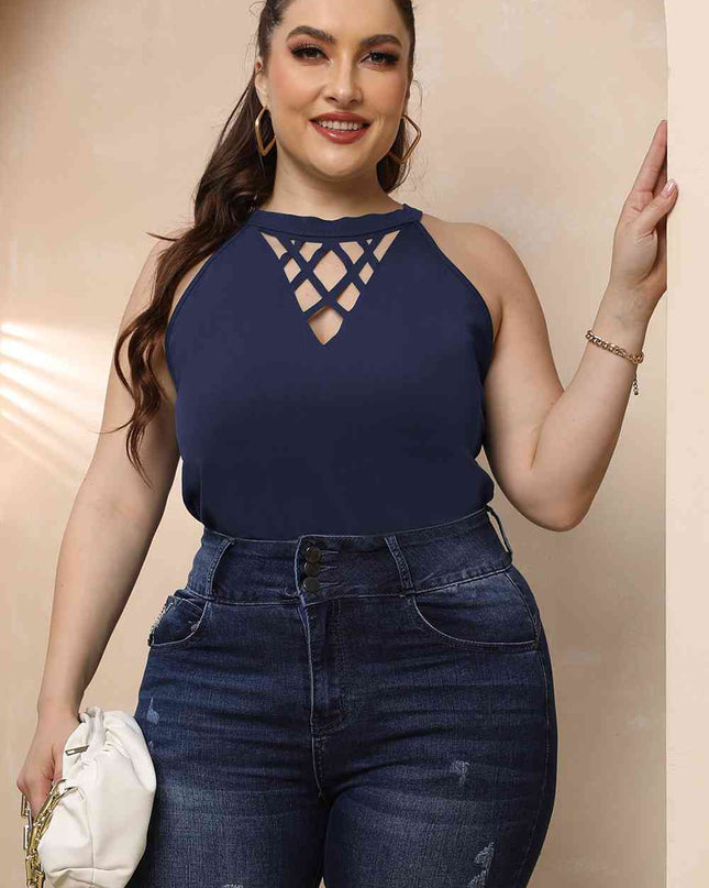 Plus Size Halter Neck Cutout Sleeveless Dress