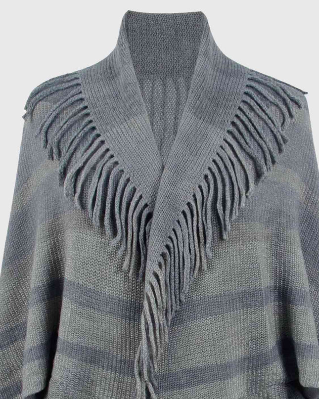 Fringe Detail Open Front Poncho