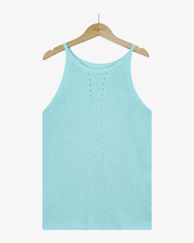 Openwork Grecian Neck Knit Tank Top