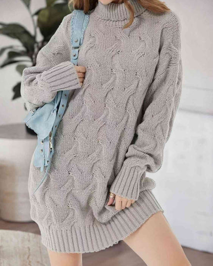Cable-Knit Turtleneck Sweater Dress
