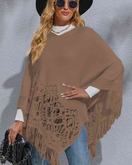 Round Neck Fringe Detail Poncho