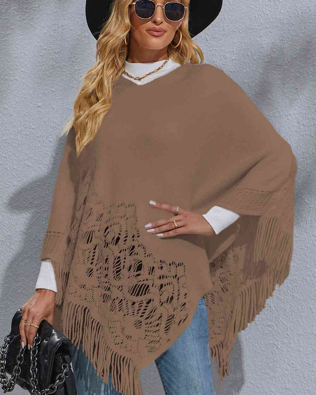 Round Neck Fringe Detail Poncho