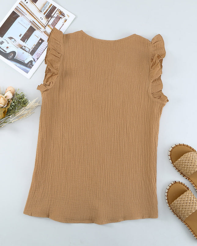 Ruffle Shoulder V-Neck Top
