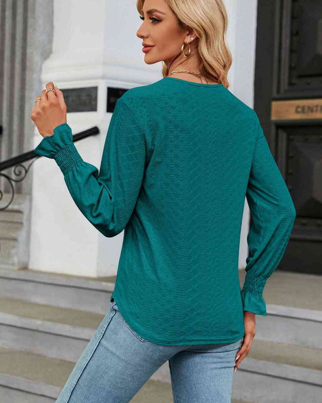 V-Neck Flounce Sleeve Blouse
