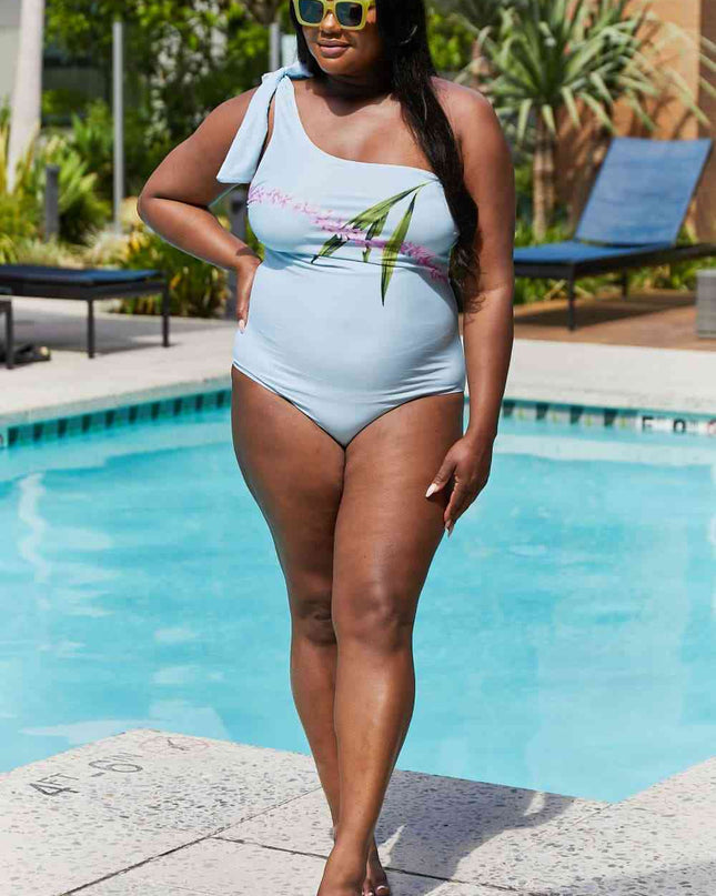 Marina West Swim Vacay Mode One Shoulder Swimsuit in Pastel Blue