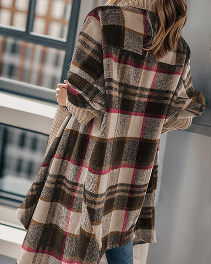 Plaid Open Front Long Sleeve Cardigan