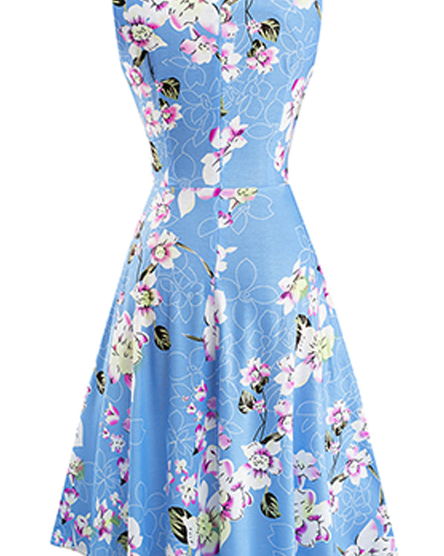 Printed Smocked Waist Sleeveless Dress