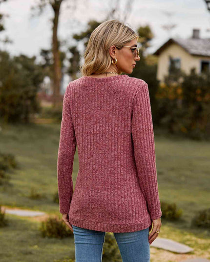 Ribbed V-Neck Long Sleeve Tee