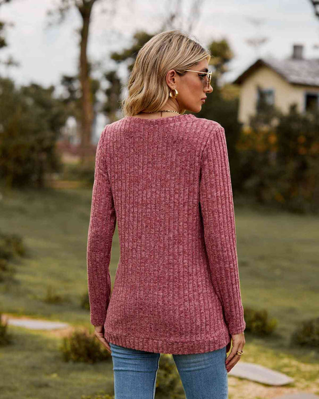 Ribbed V-Neck Long Sleeve Tee