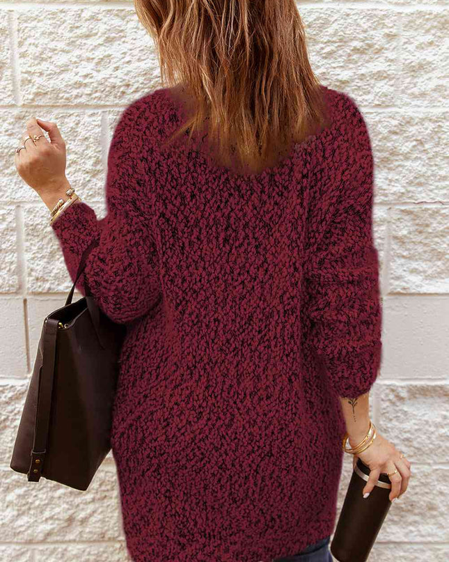 Fuzzy Popcorn Knit Open Front Longline Cardigan