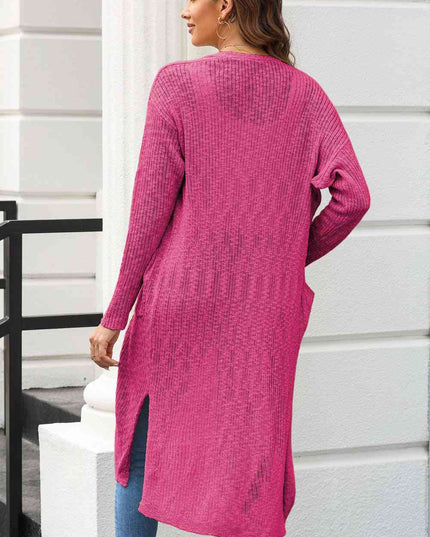 Open Front Slit Cardigan with Pockets
