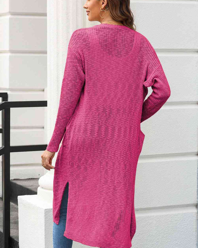Open Front Slit Cardigan with Pockets