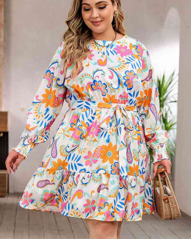 Plus Size Round Neck Lantern Sleeve Dress