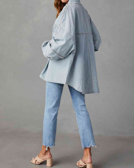 Button Down Raw Hem Denim Jacket