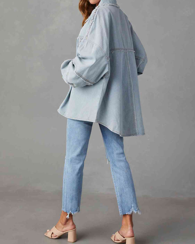 Button Down Raw Hem Denim Jacket
