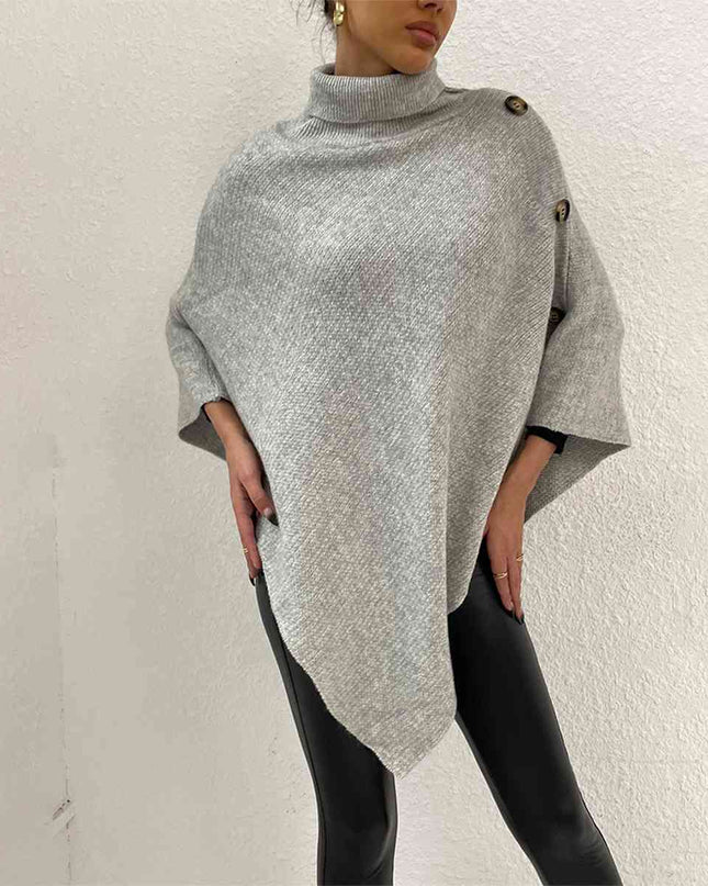 Turtleneck Buttoned Poncho