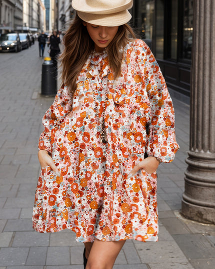 Floral Balloon Sleeve Mini Dress