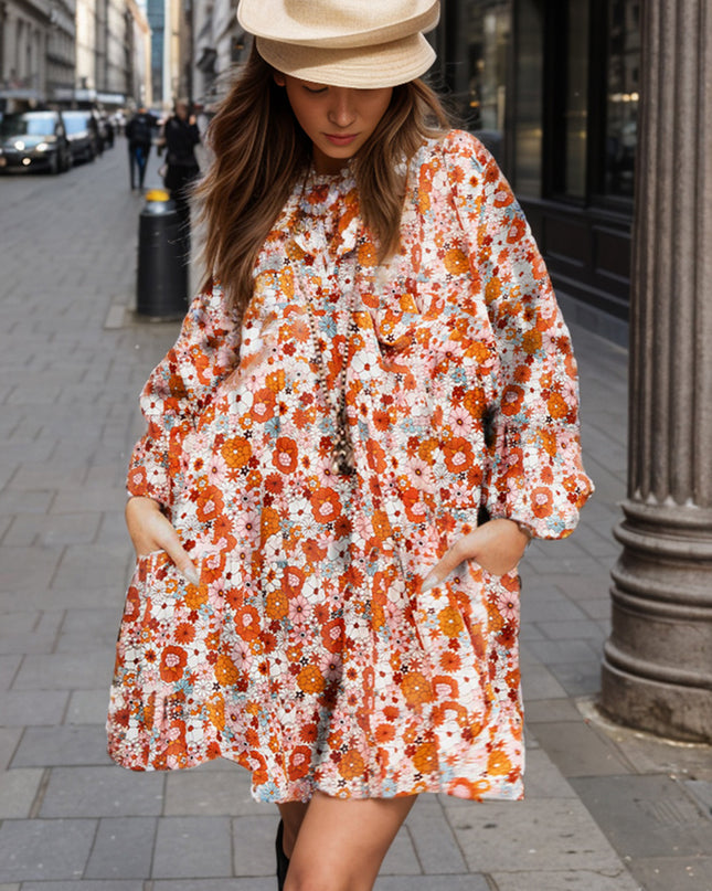 Floral Balloon Sleeve Mini Dress