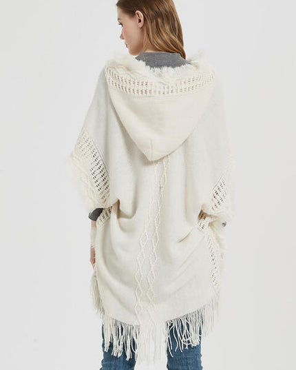 Fringe Hem Hooded Poncho