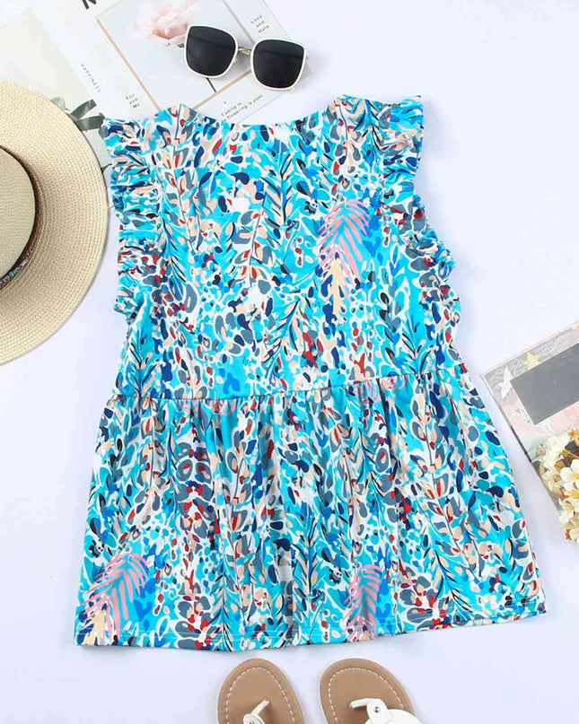 Printed Flutter Sleeve V-Neck Top cf