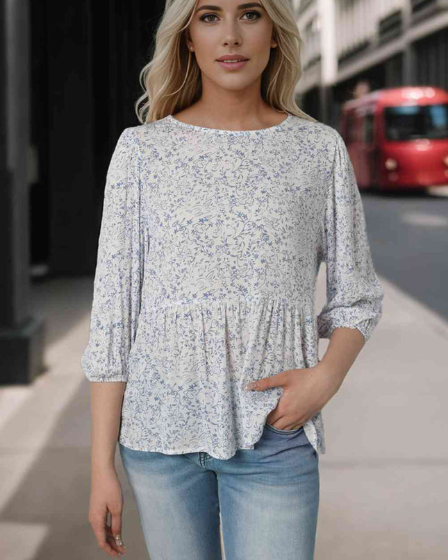 Floral Round Neck Peplum Blouse