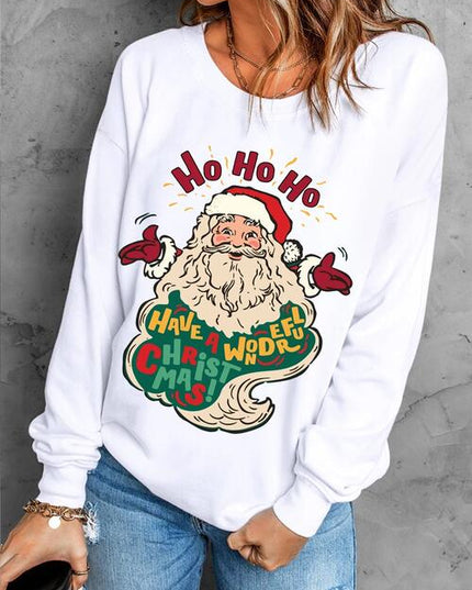 Santa Graphic Round Neck Long Sleeve Sweatshirt